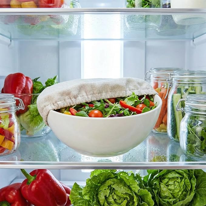 100% Pure Linen Bowl Covers For Bread Proofing, 2 Pcs 10 Inches Elastic Reusable Solid Color Cloth Fabric Bowl Covers,Medium Organic Washable Large Stretch Sourdough Lids, Linen