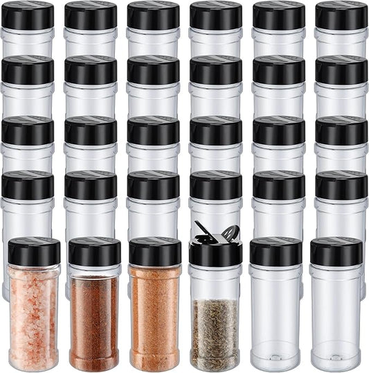 Jadive 36 Pcs Plastic Spice Jars with Shaker Lids Clear Spice Bottles Plastic Seasoning Containers Empty Shaker for Kitchen Storing Herbs Seasoning Powders Pepper Dry Goods (8.5 oz,Black)
