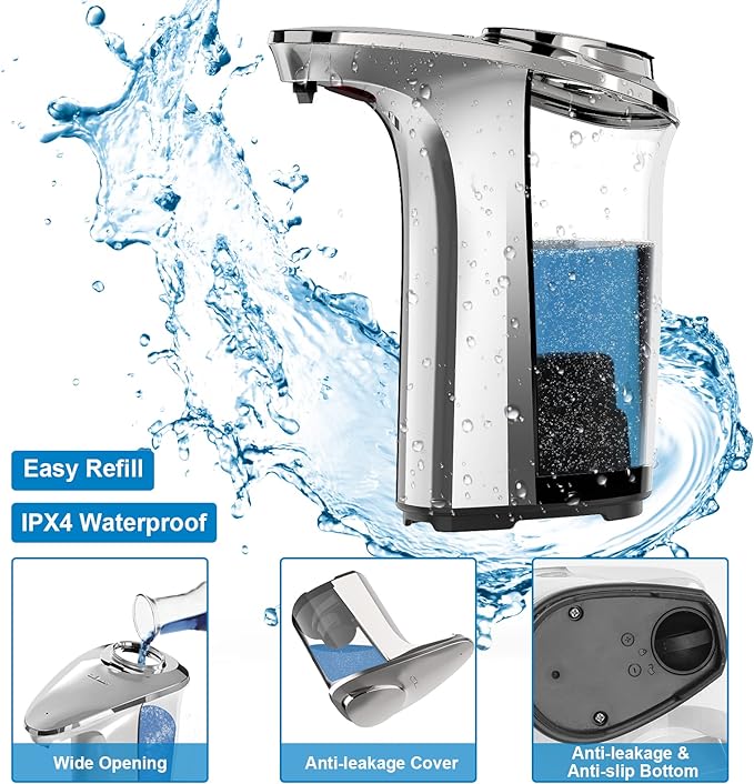 PZOTRUF Automatic Soap Dispenser, Touchless Dish Soap Dispenser 17oz/500ml with Upgraded Infrared Sensor, 5 Adjustable Soap Dispensing Levels, Liquid Hand Dispenser for Bathroom (Silver Set)