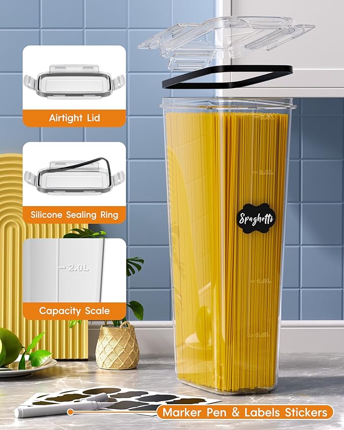 KEMETHY 36 PCS Airtight Food Storage Containers with Lids, Kitchen Pantry Organization and Storage, BPA-Free Plastic Scale Food Canisters for Cereal, Flour, Sugar, Dry Food, Include Labels & Marker