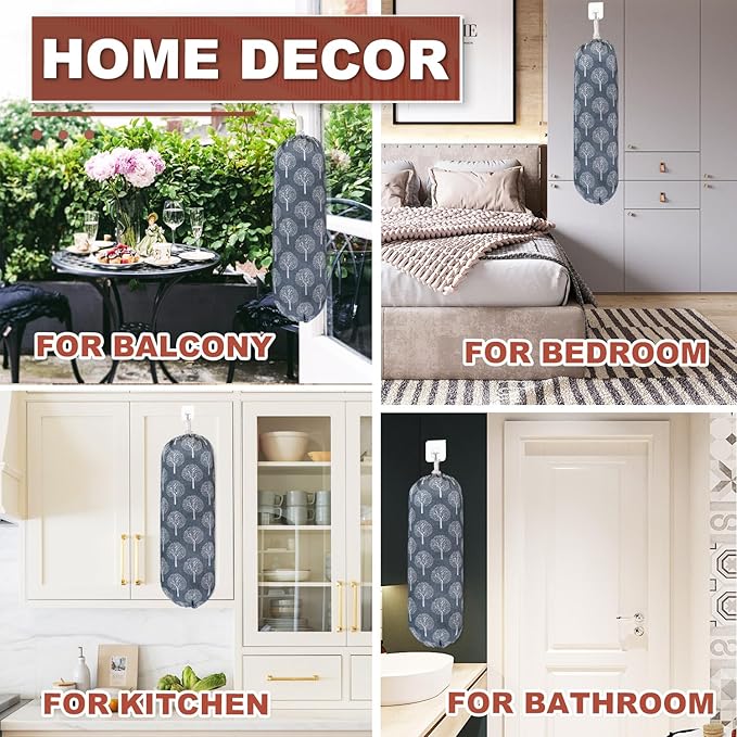 Plastic Bag Holder,Wall Mount Plastic Bag Organizer,Washable Large Grocery Bag Storage Dispenser,Shopping Bags Carrier for Home Kitchen Travelling,Free Adjustment with Drawstring,Banyan tree, 22x9"