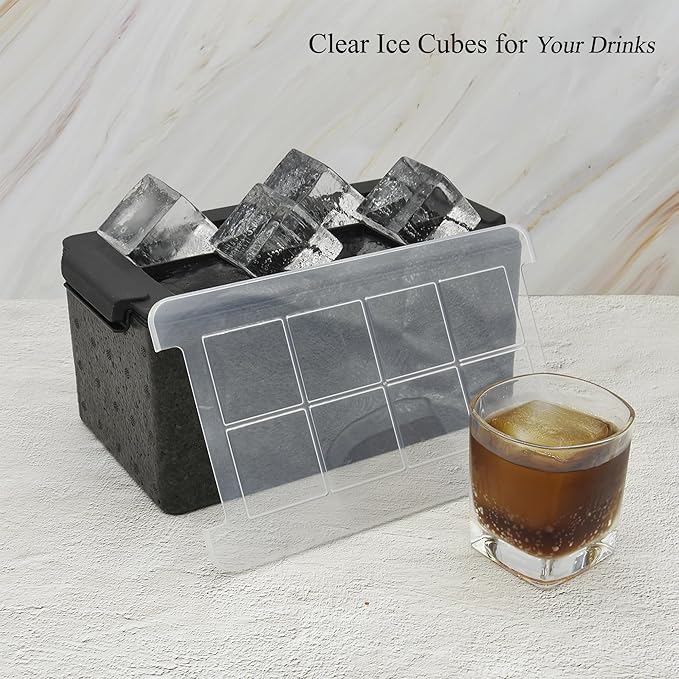 Bangp Crystal Clear Ice Cube Maker,8 Large 2" Square Pure Ice Cubes for Cocktails,Bourbon & Drinks,Clear Ice Cube Mold with Reusable Ice Storage Bag,Whiskey Gifts for Men