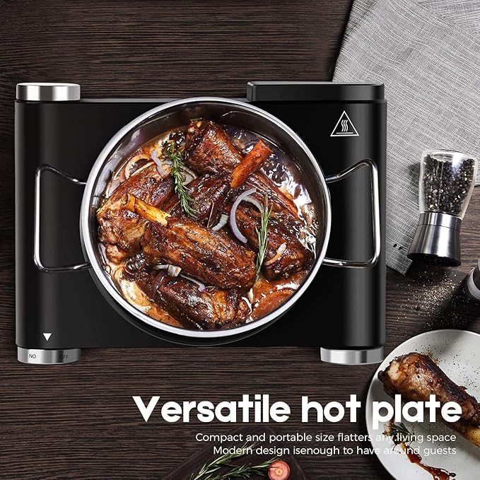 Cusimax Hot Plate Electric Burner Single Burner Cast Iron hot plates for cooking Portable Burner 1500W with Adjustable Temperature Control Stainless Steel Non-Slip Rubber Feet, Upgraded Version