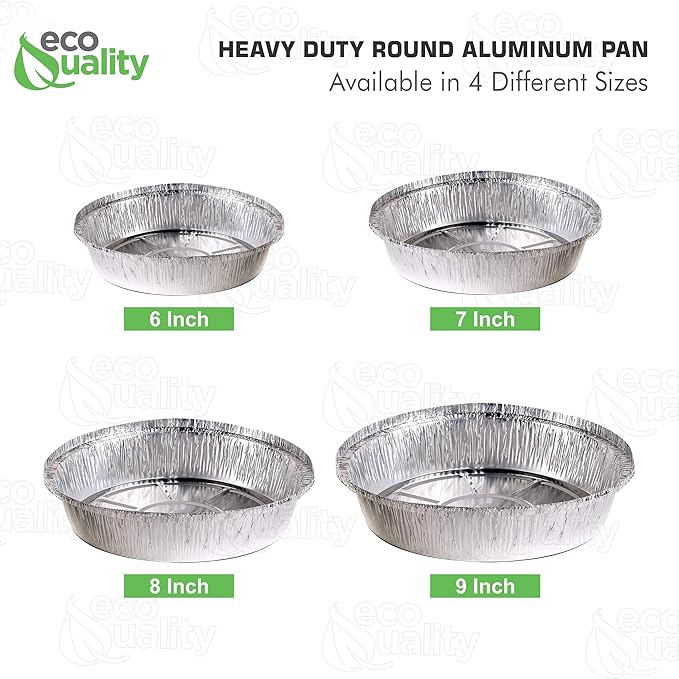 EcoQuality 6" Round Aluminum Foil Pans - Disposable Containers with Foldable Walls for Pie Baking, Cooking, Serving, Reheating, and Storing - Freezer and Oven Safe Tart Pan 250 Pack