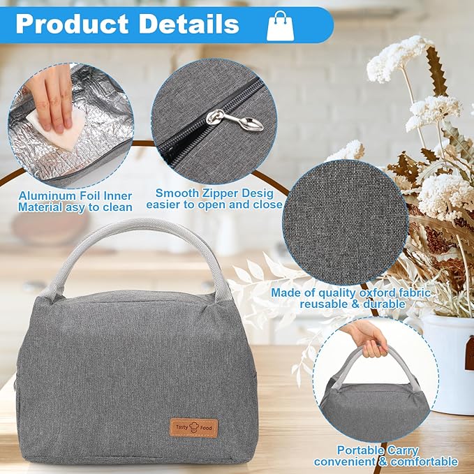Silkfly Insulated Lunch Bag Bulk Reusable Thermal Leakproof Tote Cooler Lunch Bag for Women Men Work Picnic Office Travel, 5 Colors(10 Pcs)