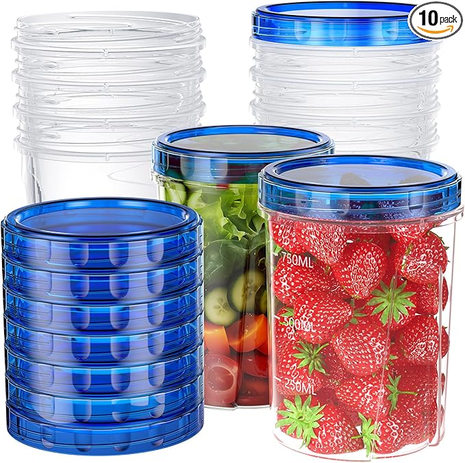 10 Pack-32 OZ Freezer Storage Containers, Small Plastic Food Storage Containers with Twist Top Lids, BPA Free and Reusable Meal Prep Containers Microwave/Dishwasher Safe