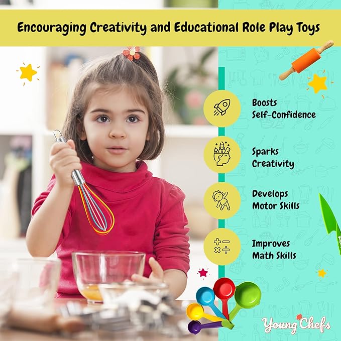 Young Chefs Kids Cooking Sets Real - 19 Pieces Real Baking Set - Easter Gifts for Kids 8-12 Years Cooking and Baking Set for Kids– Giftable Sets for Girls and Boys