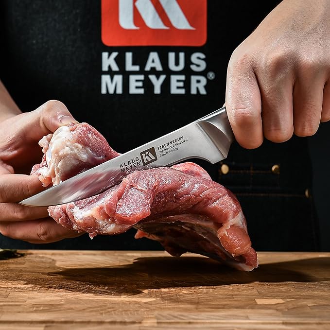 Klaus Meyer 13-Piece Kitchen Knife Set With Block, High Carbon Stainless Steel and Non-Slip Handles. Rust Proof And Dishwasher Safe Cutlery