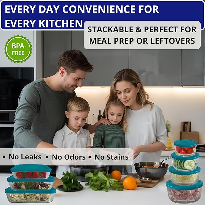 Klareware 1 Cup 2 Cup 3 cup 4 cup 6 cup 7 Cup 11 cup Round Plastic Food Storage Replacement Lids Covers for Klareware Anchor Hocking and Pyrex Glass Bowls (Container not Included) (14 Pack)