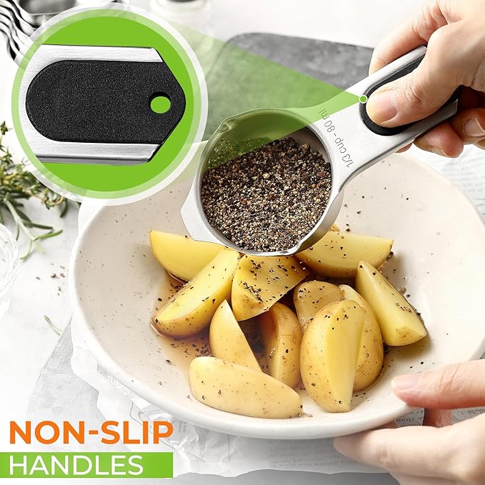 Spring Chef Dual Sided Magnetic Measuring Spoons Set, Mountain Sunrise, Set of 8 & Stainless Steel Magnetic Measuring Cups, Set of 7, Black - 2 Product Bundle