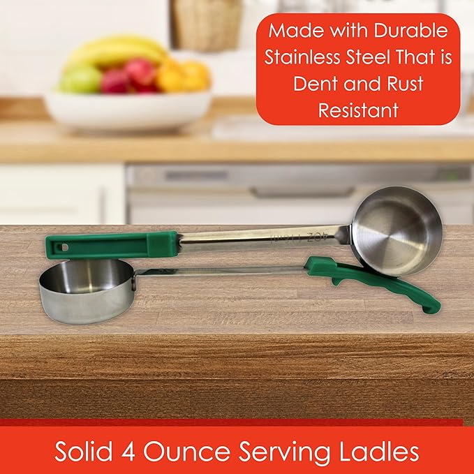 4 Ounce Solid Stainless Steel Portion Control Ladle Spoon for Measuring and Serving; Commercial Grade Serving Scoops [Pack of 2]
