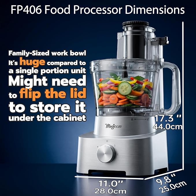 14-Cup Aluminum-Diecast Food-Processor - XL Bowl, Large Chute, 800W Motor & Silver Die-Cast Base, Slicing & Shredding, Chopping & Mixing, For Fries, Cheese, Meat & Veggie Prep, For Home Use