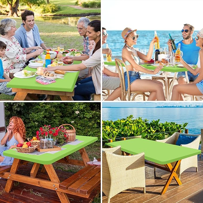 homing Rectangle Table Cloth Cover, Waterproof Polyester Elastic Fitted Tablecloth, Fits for 8 Foot Folding Tables, Washable Table Protector for Picnic, Camping, Outdoor (Lime Green, 30" x 96")