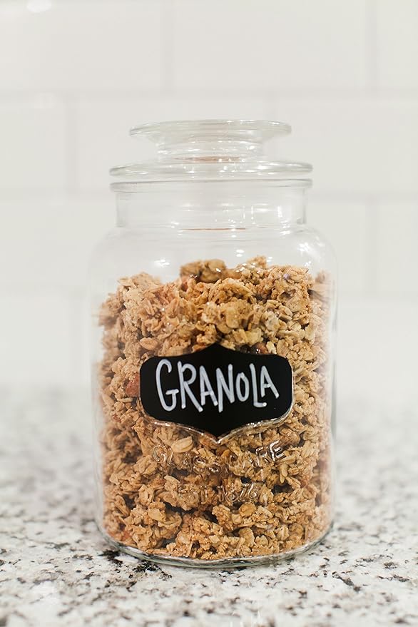 Kitchen Round Clear Glass Airtight Lids Chalkboard Canister Jar (Set of 3) with 3 Stick on Labels and Chalk Small