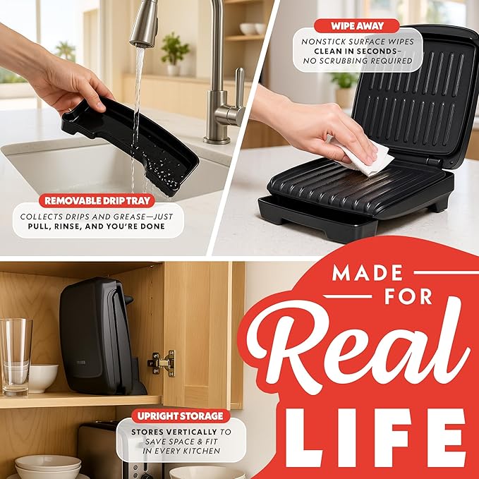 Gourmia Indoor Grill & Panini Maker – 4 Serving Contact or Open Grill, Nonstick Ceramic, Preheat Indicator Light, Slope Design with Removable Dishwasher Safe Drip Tray