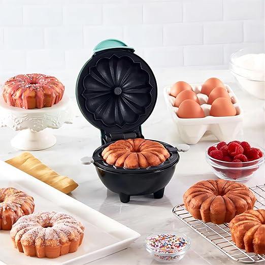Cake Maker Lava Cake Maker Mini Donut Maker Waffle Maker Pancakes Maker Machine for Breakfast, Snacks, Desserts Non-stick Surface, Cake Machine, Double-sided Heating, Azure