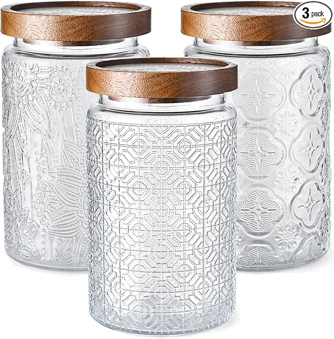 Adodeen 3-Pack 32oz Glass Jar With Airtight Lid,Kitchen Canisters For Countertop,Coffee Sugar Container Set,Pantry Glass Storage Containers For Flour,Candy,Loose Tea,Snack jar