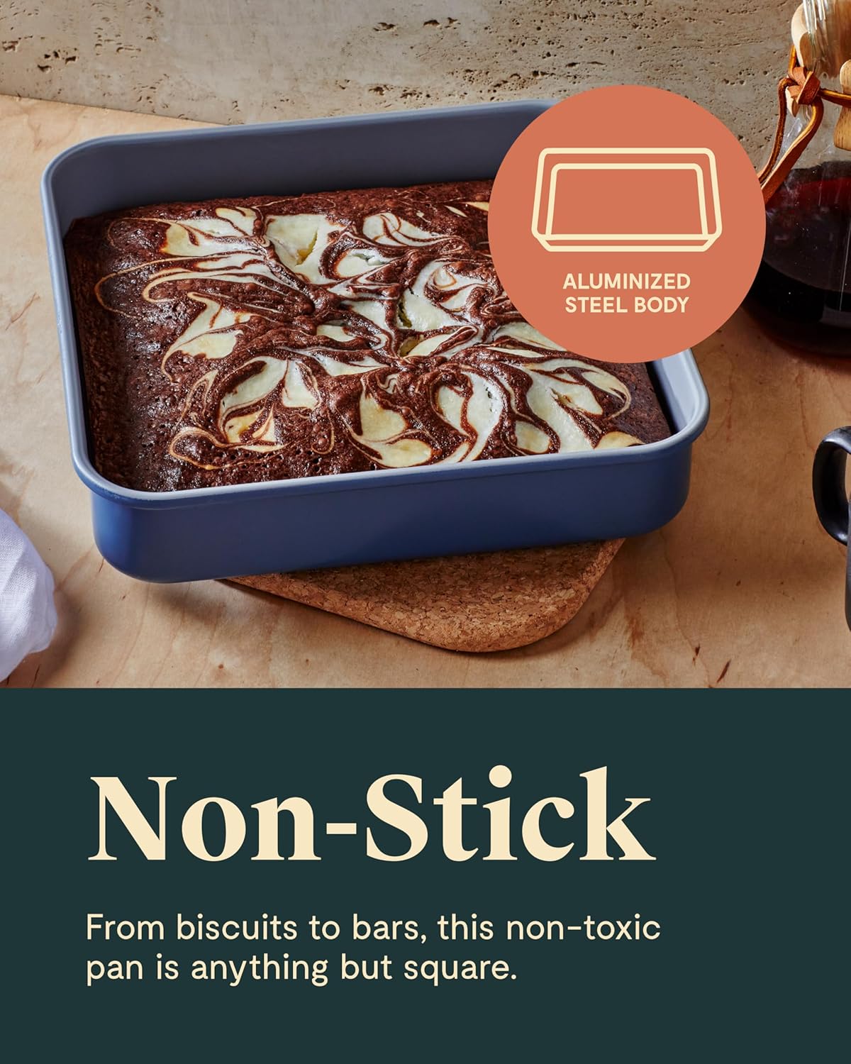 Caraway 9” Square Pan Duo - Non-Stick Ceramic Coating - Free From Forever Chemicals - Cake Pan Perfect for Brownies, Lemon Bars, & More - White