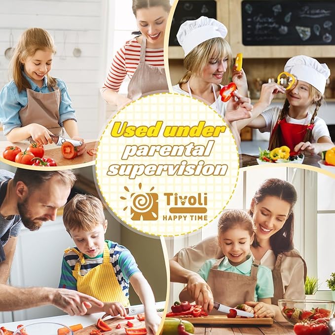 TIVOLI Kids Chef Knife Set with Finger Guard, 3-Piece Safety Stainless Steel Children's Cooking Knives for Cutting Fruits, Vegetables, Bread, Fun & Safe Kitchen Tool for Young Chefs