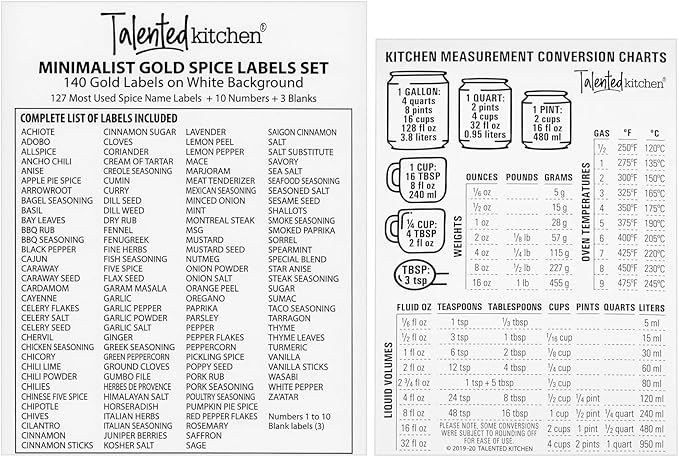 Talented Kitchen 24-Pack Glass Spice Jars - 4 Oz Square Bottles & Gold Metal Caps - Refillable Shaker & Pour Lids, 284 Preprinted Stickers - Seasoning Organizer for White & Gold Kitchen Organization