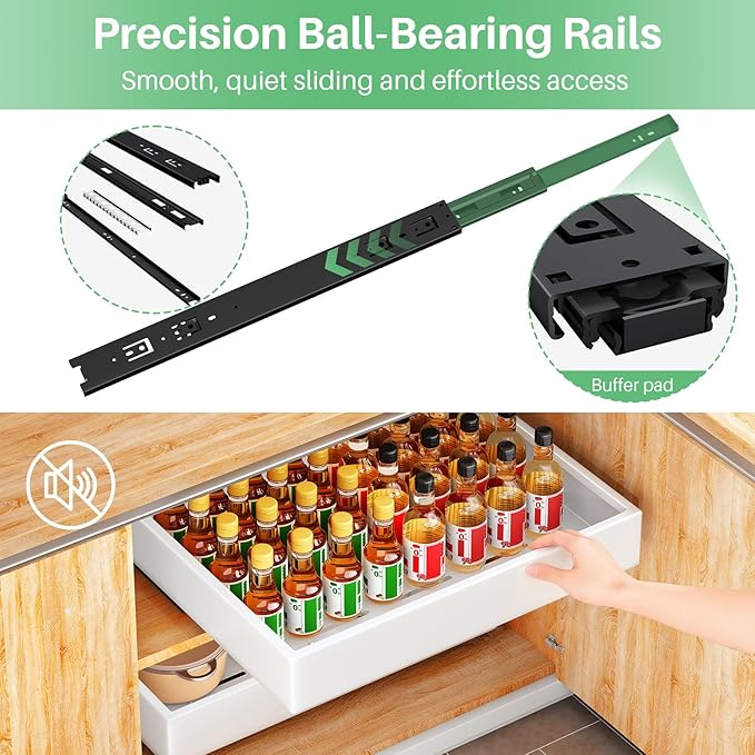 Pull out Cabinet Organizer, 21"Deep, 11.8"Wide Full-Extension Heavy Duty Slide out Drawers with Nano Adhesive, Roll Out Shelves Sliding Cabinet for Kitchen, Bathroom, Pantry,Under Sink Storage(White)