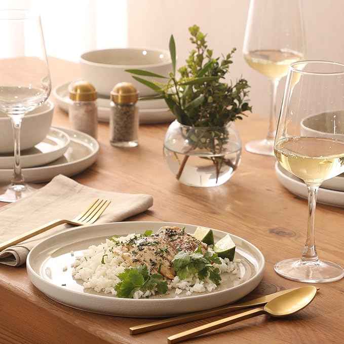 Gibson Elite Tahoe Sunset 12-Piece Reactive Stoneware Dinnerware Set – Matte Exterior & Shiny Interior Plates and Bowls, Durable Everyday Dish Set, Microwave & Dishwasher Safe - Taupe