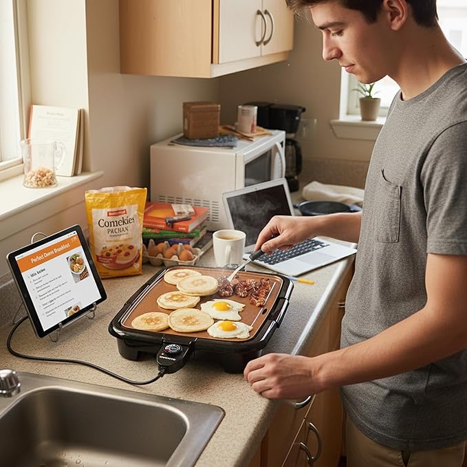 OVENTE Electric Griddle with 16 x 10 Inch Flat Non-Stick Cooking Surface, Removable and Adjustable Temperature Control, Indoor Grill for Instant Breakfast, Pancakes, Eggs or Burgers, Copper GD1610CO