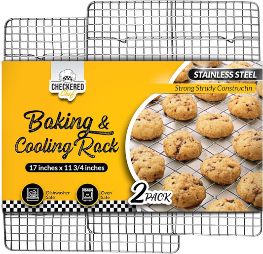 Checkered Chef Cooling Rack for Cooking and Baking - 11 ¾" x 17 Set of 2 Stainless Steel, Oven Safe Grid Wire Cookie Cooling Racks