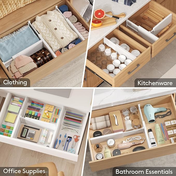 Lifewit 5 Pack Drawer Dividers 5" High,Expandable Utensil Tray for Kitchen,Expandable Dresser Separators in Bedroom/Bathroom/Kitchen/Office