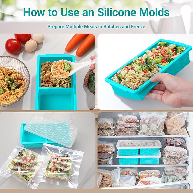 Aopigavi Silicone Freezer Tray with Lid – 2-Cup Soup Freezer Container Molds, Large Ice Cube Trays for Freezing Soup, Sauce & Broth, Meal Prep & Food Storage – Oven & Dishwasher Safe, 4-Pack