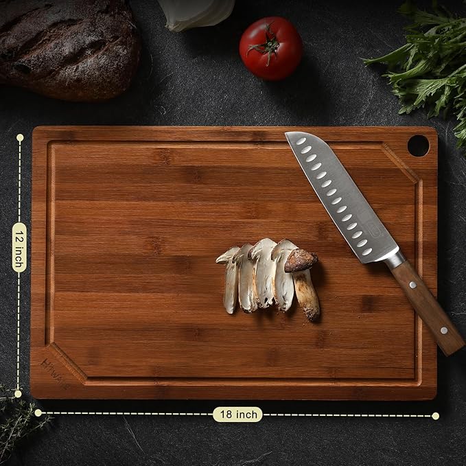 Hiware Wood Cutting Boards for Kitchen, Heavy Duty Bamboo Cutting Board with Juice Groove, Bamboo Chopping Board Set for Meat, Vegetables - 18" x 12"
