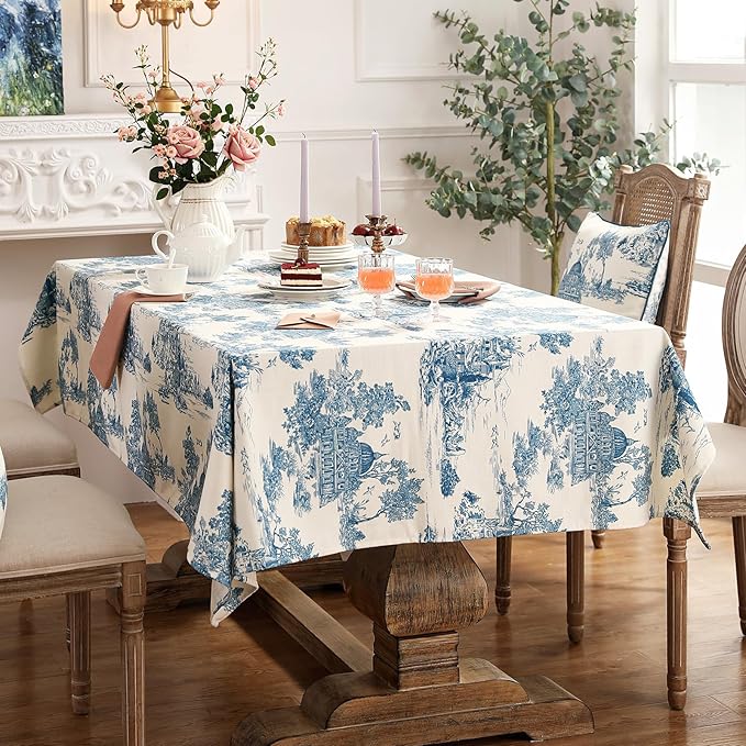 patdrea Designer Vintage Cyan Long Tablecloth for Rectangle Table,Linen Ancient Castle and Manor Pattern Tablecloths,Table Cover Decor for Kitchen Dining Christmas,Thanksgiving,63"x94"-Lucerne a