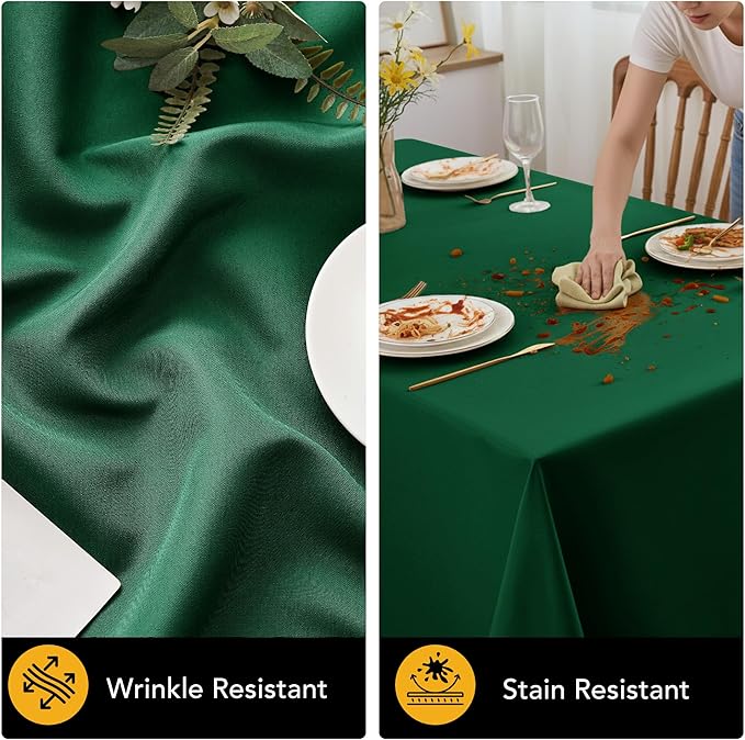 10-Pack Hunter Green Tablecloths for Rectangle Tables, 54 x 108 Inches, Stain-Resistant Polyester Fabric for 6 Foot Tables - Washable Table Covers for Weddings, Birthday Parties, Events