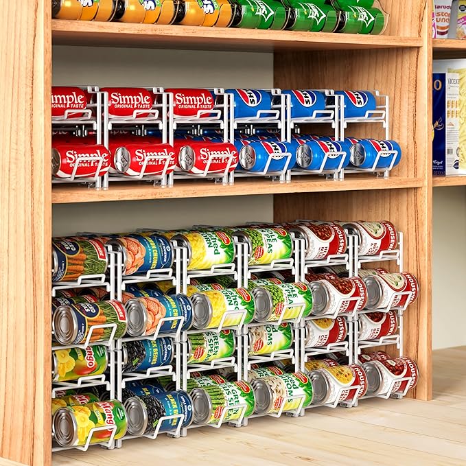 Simple Houseware Soda Can Organizer Stackable Rack Dispenser for Pantry/Refrigerator, White, 4 Pack