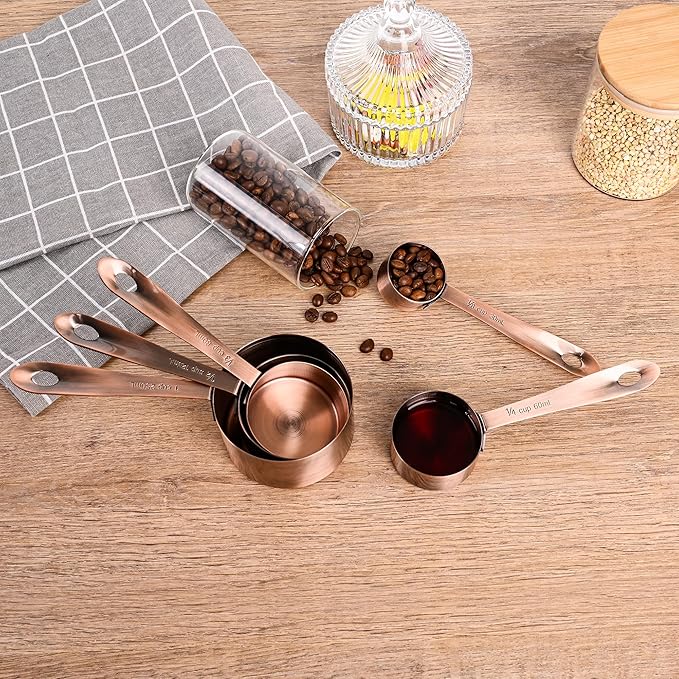 Measuring Cups and Spoons Set, Copper Measuring Cups and Spoons Set for Kitchen & Baking, Stainless Steel 5 Measure Cups & 6 Spoons for Drying&Liquid, US & Metric Measuing Tool