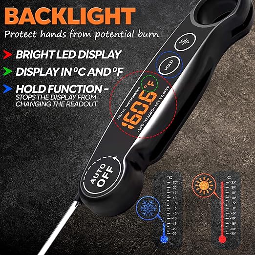 1 Second Instant Read Food Thermometer Rechargeable Meat Thermometer Digital Kitchen Thermometer for Cooking, Grill Thermometer, BBQ Thermometer Waterproof