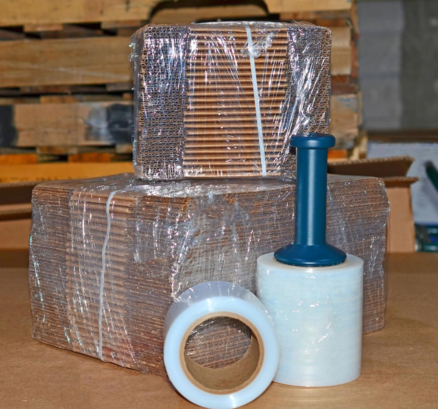 WOD SFCB80 Heavy Duty Hand Stretch Film Wrap 80 Gauge Thick with Dispenser - Clear Shrink Wrap Ideal for Moving, Packing, & Palletizing Applications: 5" in. x 1000 Ft (3-Rolls)