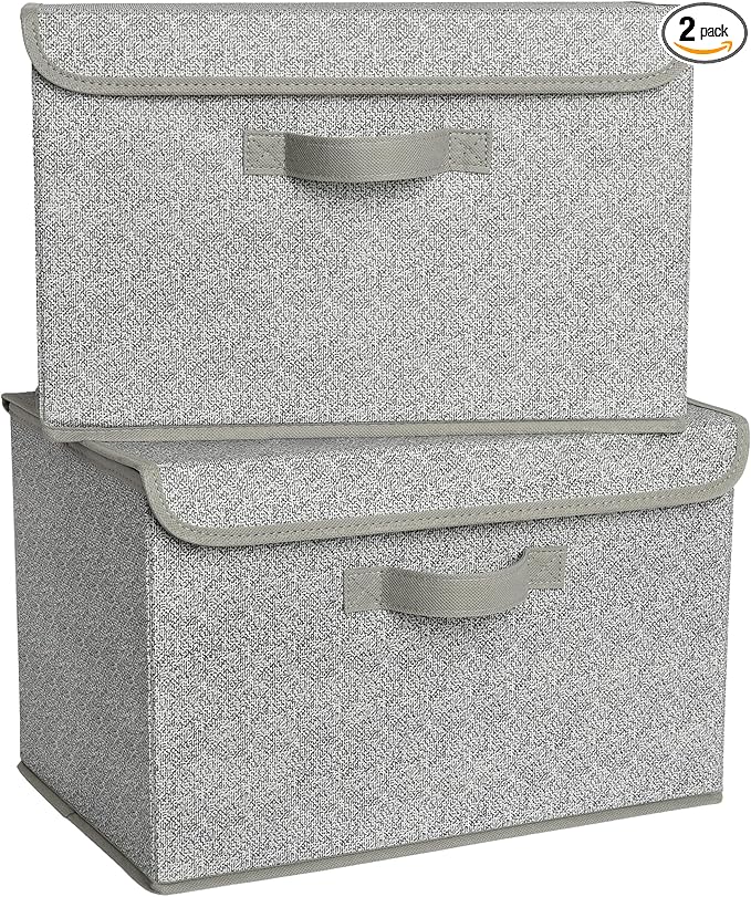 GRANNY SAYS Storage Baskets with Lids, Clothes Storage Boxes, Fabric Storage Bins, Keepsake Box, Closet Organizers and Storage, Gray, 2-Pack