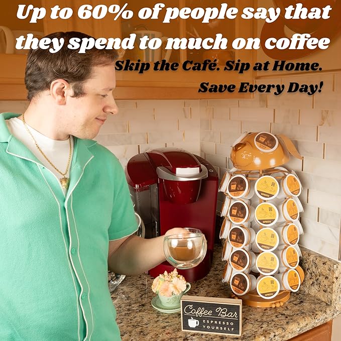Made Easy Kit Carousel Coffee Pod Holder - Compatible with Keurig K-Pods K-Cups - Countertop 360 Spin Rack Storage Organizer - Revolving Base - Capsule Café Station Bar (Dog Brown, Small)