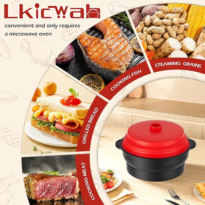 Microwave Steamer for Vegetables | Microwave Grill Pan & Steamer Bowl | Microwave Silicone Cookware | Microwave Popcorn Popper | Dishwasher Safe