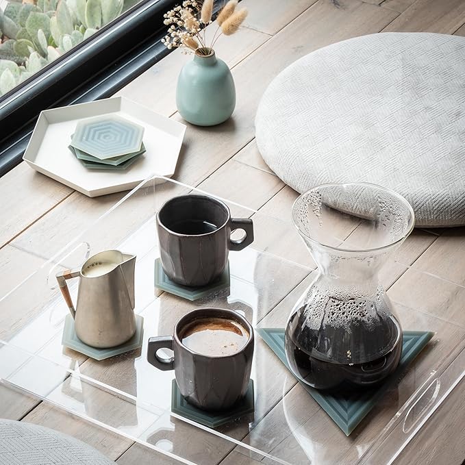 LINE+ARC Extra Thick Silicone Coasters (As Seen in NYTimes WireCutter) Waterproof Anti-Stain Heat-Safe Dishwasher-Safe Degrē Coasters (Set of 6, Clay) Outdoor Rubber Mid-Century Modern