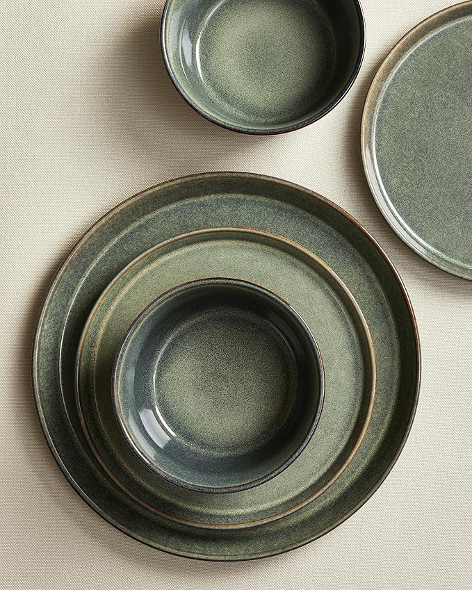 Pokini Dinnerware Sets, Microwave Safe Plates and Bowls Sets, Dishes Set for 4, Chip & Scratch Resistant Dinner Set, Reactive Glazed Farmhouse Dishware Sets, Green Wheat