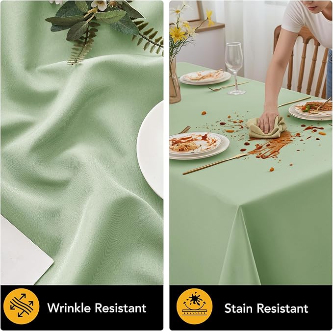 10-Pack Sage Green Tablecloths for Rectangle Tables, 70 x 108 Inches, Stain-Resistant Polyester Fabric for 6 Foot Tables - Washable Table Covers for Weddings, Birthday Parties, Events