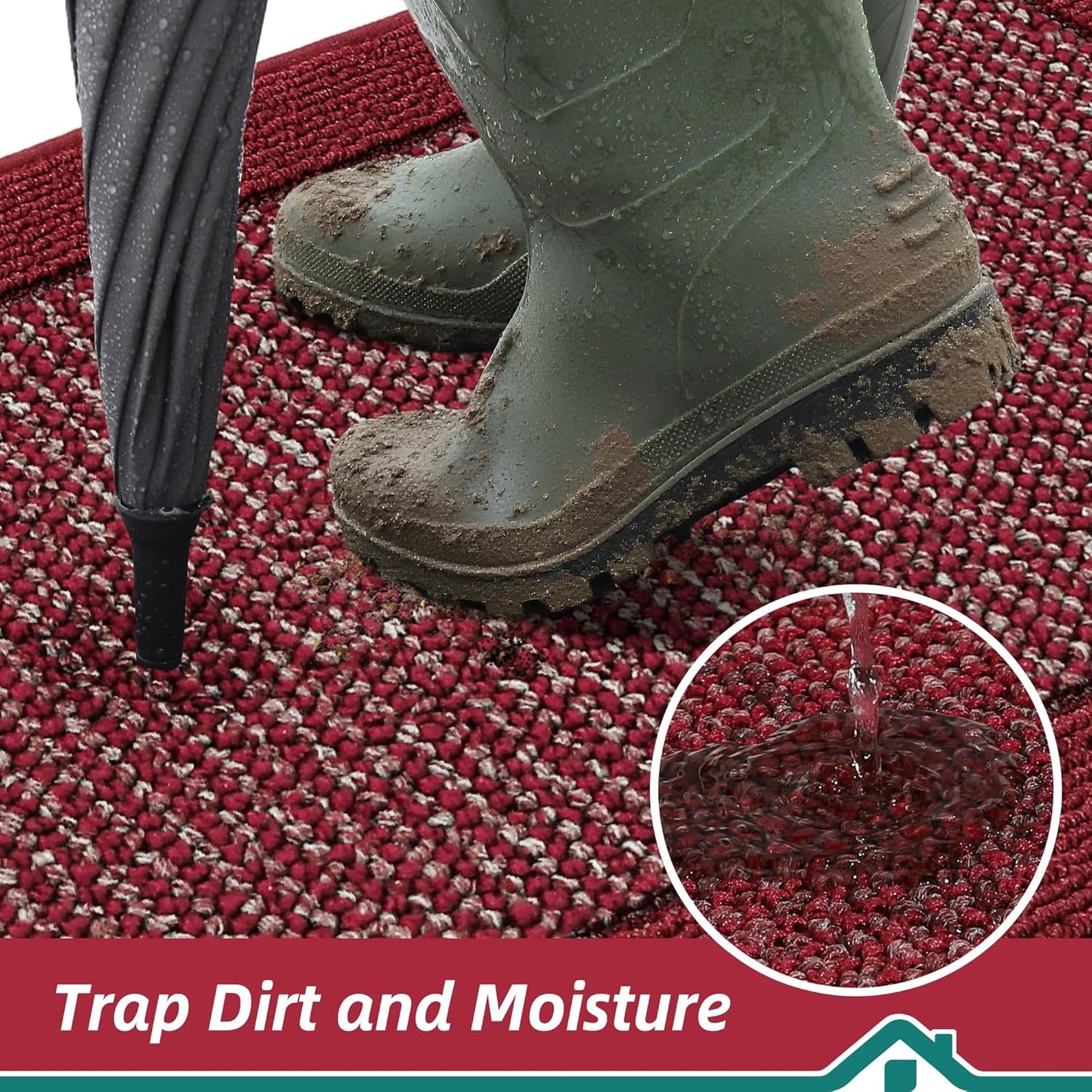 BEQHAUSE Indoor Door Mat 20" x 32", Dirt Trapper Door Mats Non-Slip Entryway Rugs Washable, Resist Dirt Absorbent Welcome Mat, Low Profile Floor Mats for Front Back Door and Entryway, Red