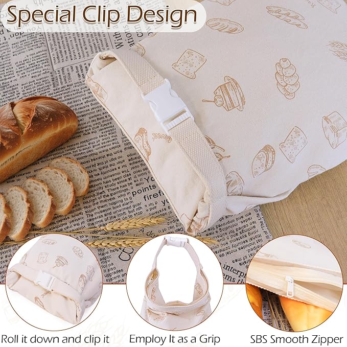 2-Pack Reusable Linen Bread Bags for Sourdough & Homemade Bread, 16"x12.5" Large Bread Container with BPA-Free TPU Lining, Freezer-Friendly Sourdough Bread Keeper Preserving
