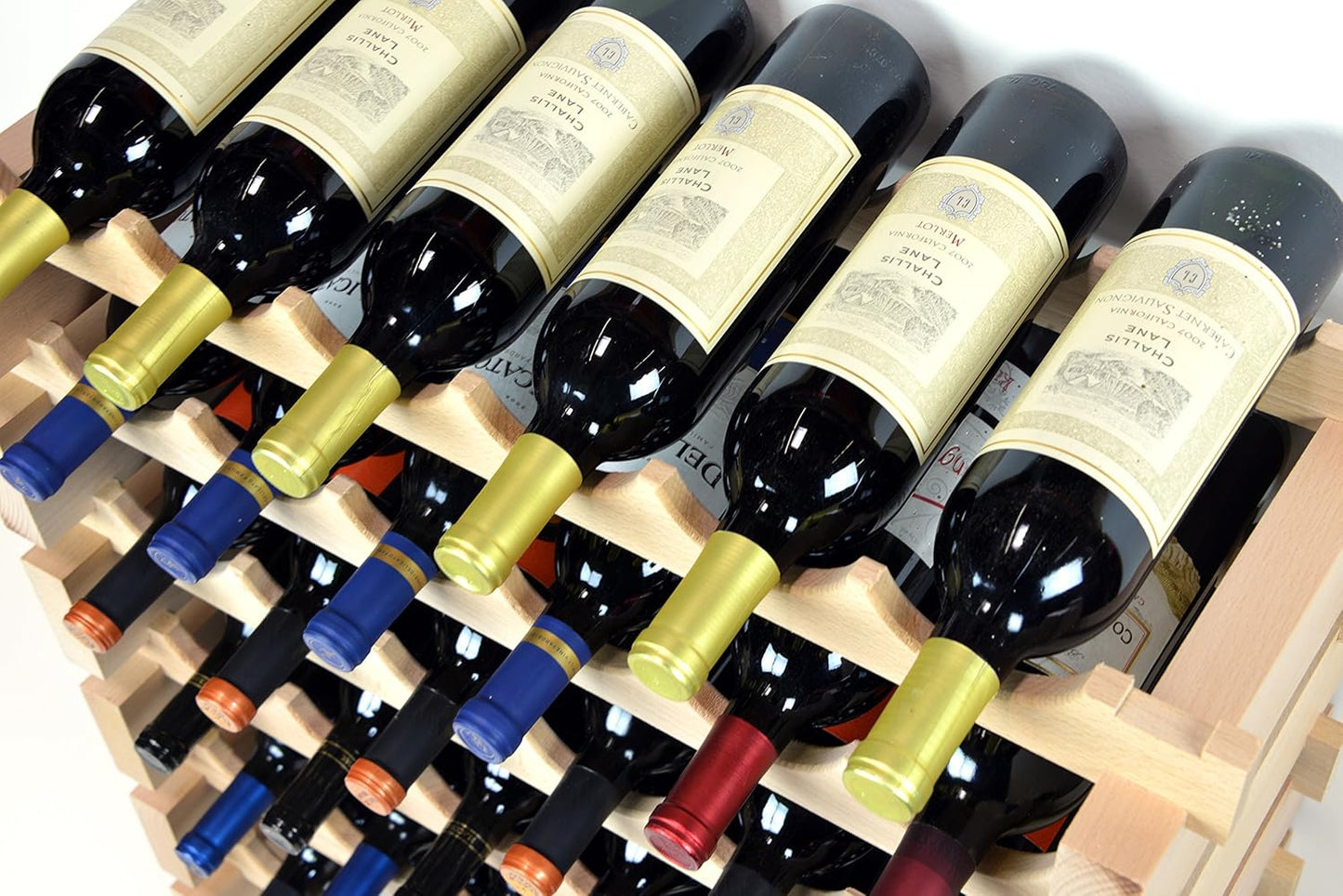 sfDisplay.com,LLC. Modular Wine Rack Beechwood 32-96 Bottle Capacity 8 Bottles Across up to 12 Rows Newest Improved Model (80 Bottles - 10 Rows)