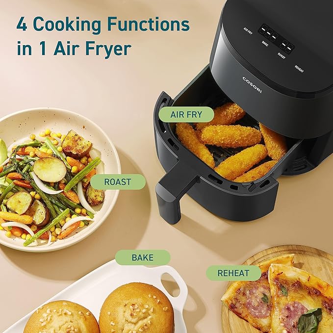 Cosori Mini Air Fryer & Rice Cooker Combo, 2.1 Qt, 4-in-1 Airfryer, Bake, Roast, Reheat, 18 Functions Multi Cooker, Stainless Steel, Quietest Operation