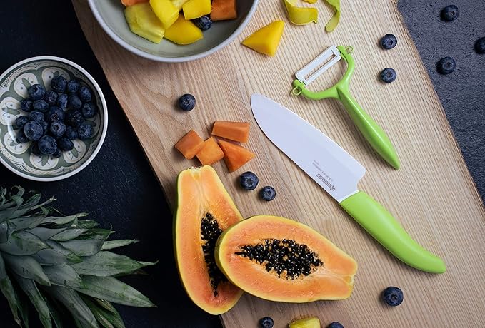 Kyocera Advanced Ceramic Revolution Series 4.5-inch Utility Knife, Green Handle, White Blade