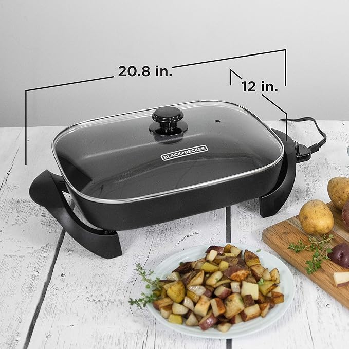BLACK+DECKER Electric Skillet,Variable Temperature Control,Nonstick Cooking Surface,Dishwasher Safe,Tempered Glass Lid,12"x15",(Pack of 2)